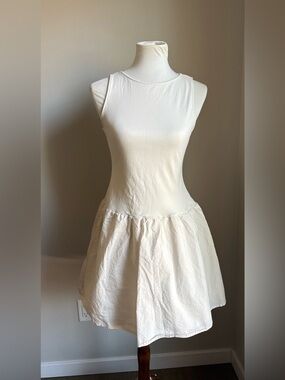 A New Day Drop Waist Sleeveless 100% Cotton Midi Dress In Cream Size S